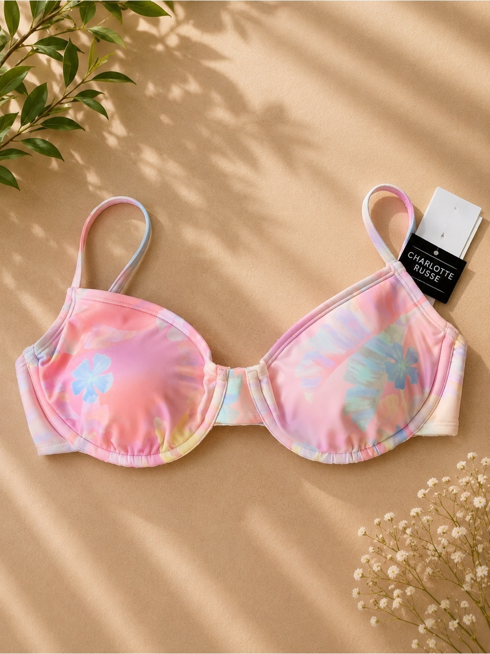 Salt + Cove Pastel Pink Floral Underwire Bikini Top
